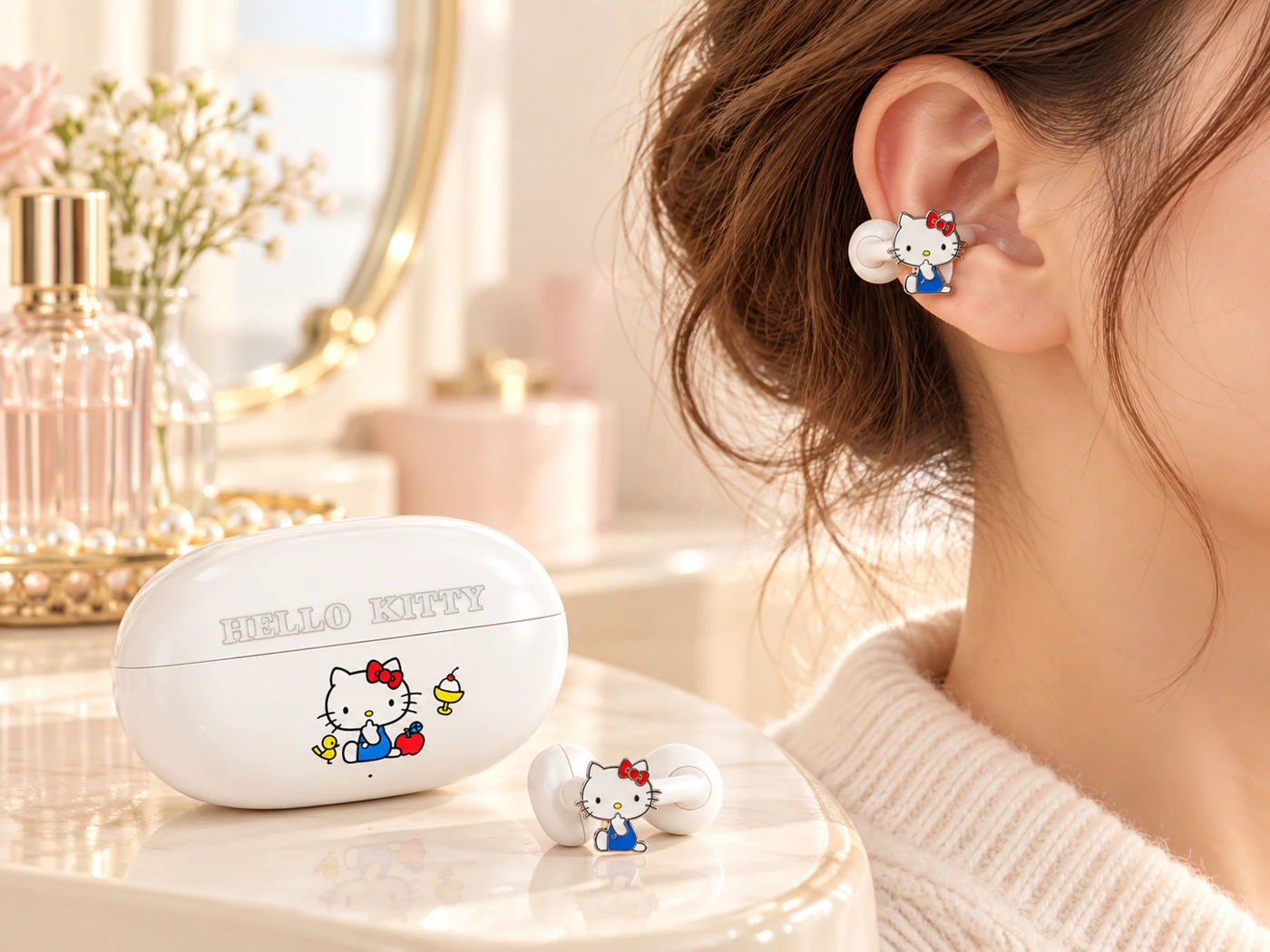 HELLO KITTY Clip-On Earbuds product presentation